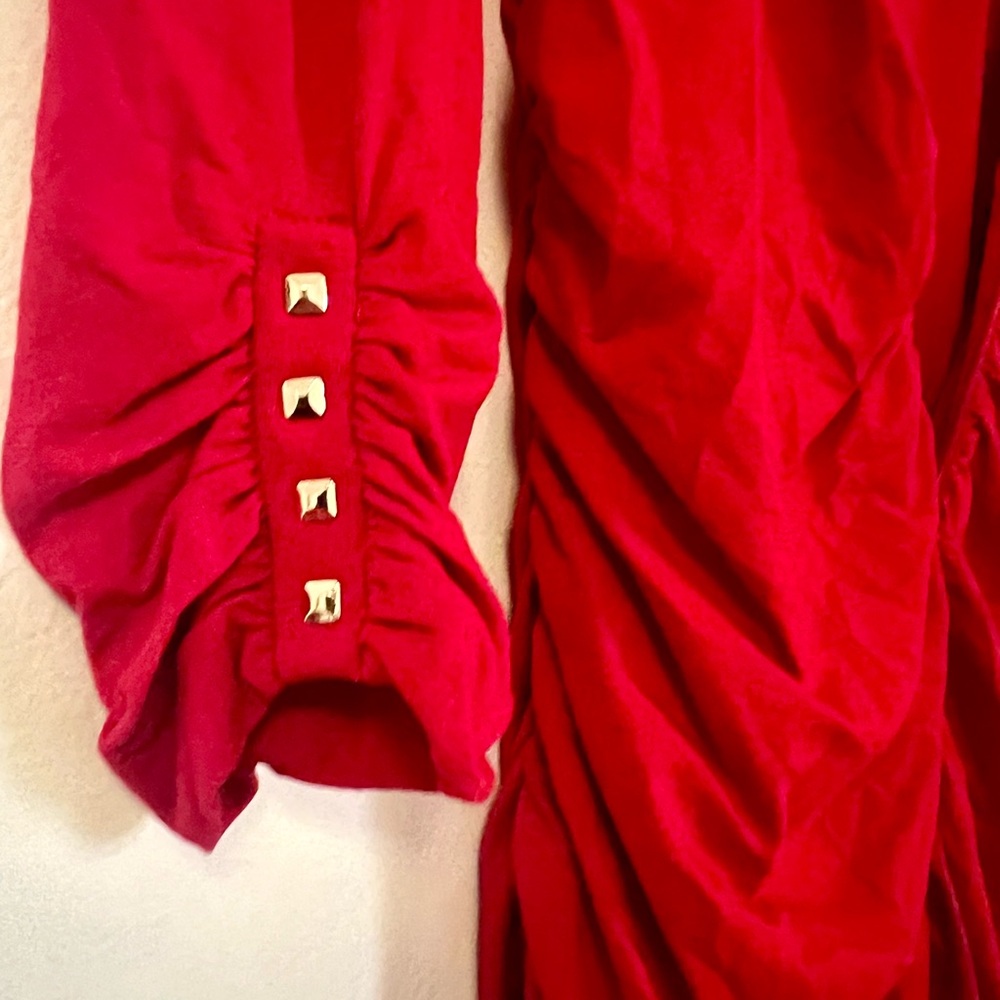 Cashe Red Ruffled Lined Cocktail Dress Size L - Picture 3 of 10